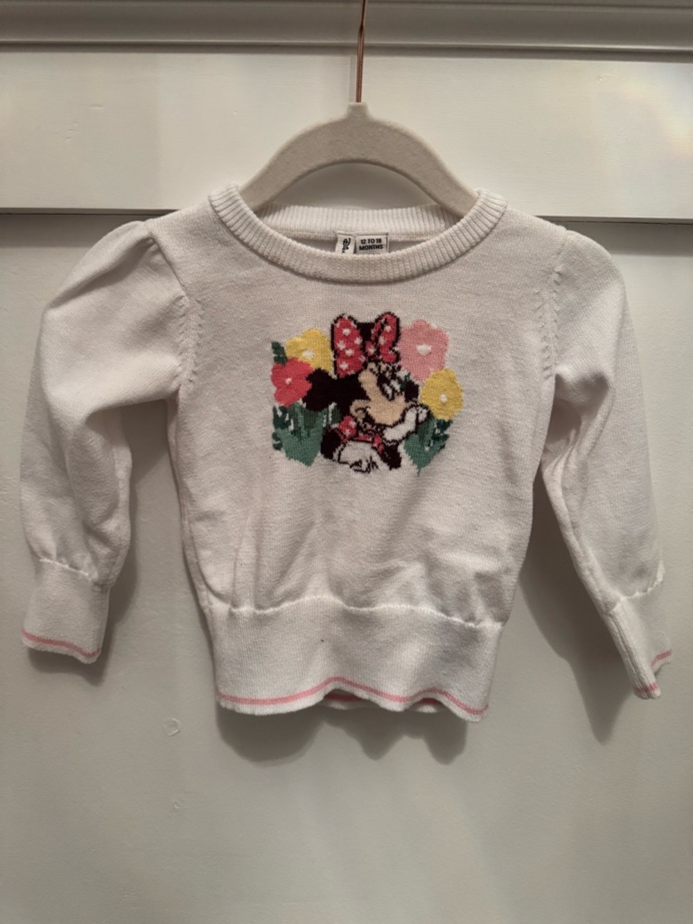 Janie and Jack White Sweater with Minnie Mouse Floral Motif